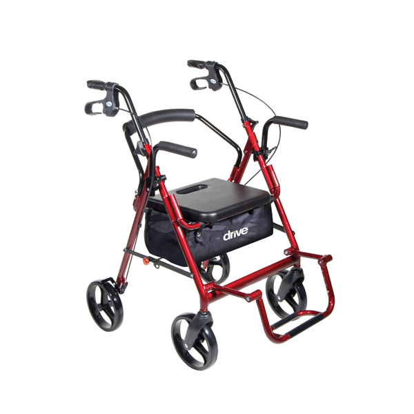 Duet Transport Wheelchair Rollator Walker - Burgandy - Click Image to Close